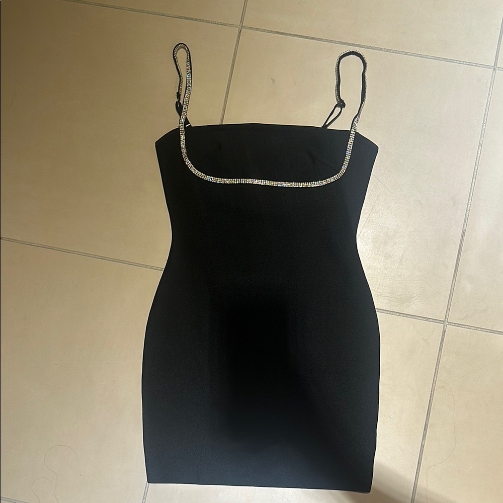 Elegant Black Dress with Embellished Straps